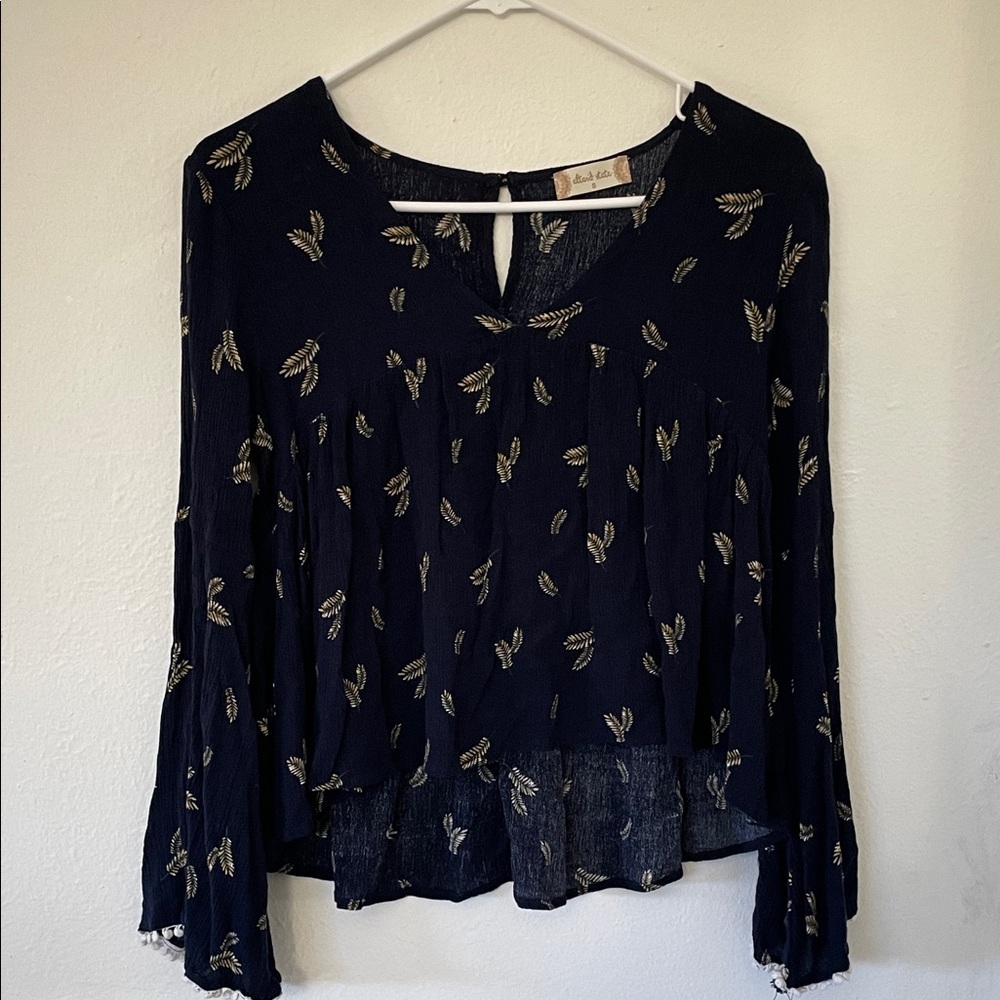 Dark Blue Blouse with Gold Accents